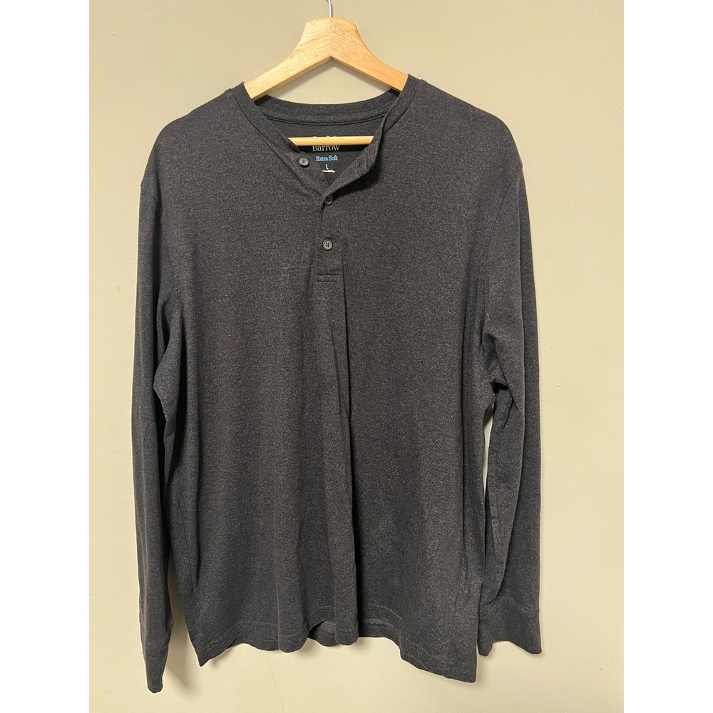 Croft & Barrow Henley Mens L Gray Pre-owned Extra Soft Long Sleeve Cotton Blend
